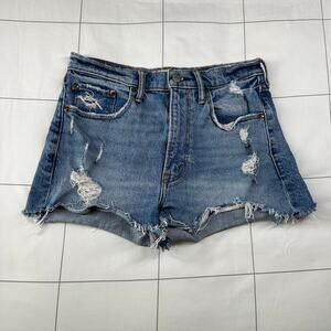 Abercrombie & Fitch Shorts Womens 26 Blue Mom High Rise Distressed Denim Cut Off